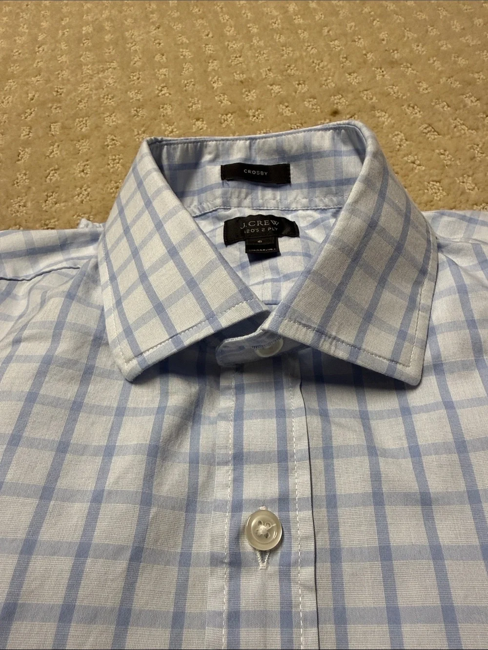 J. Crew Men’s Light Blue and White Windowpane Dress Shirt